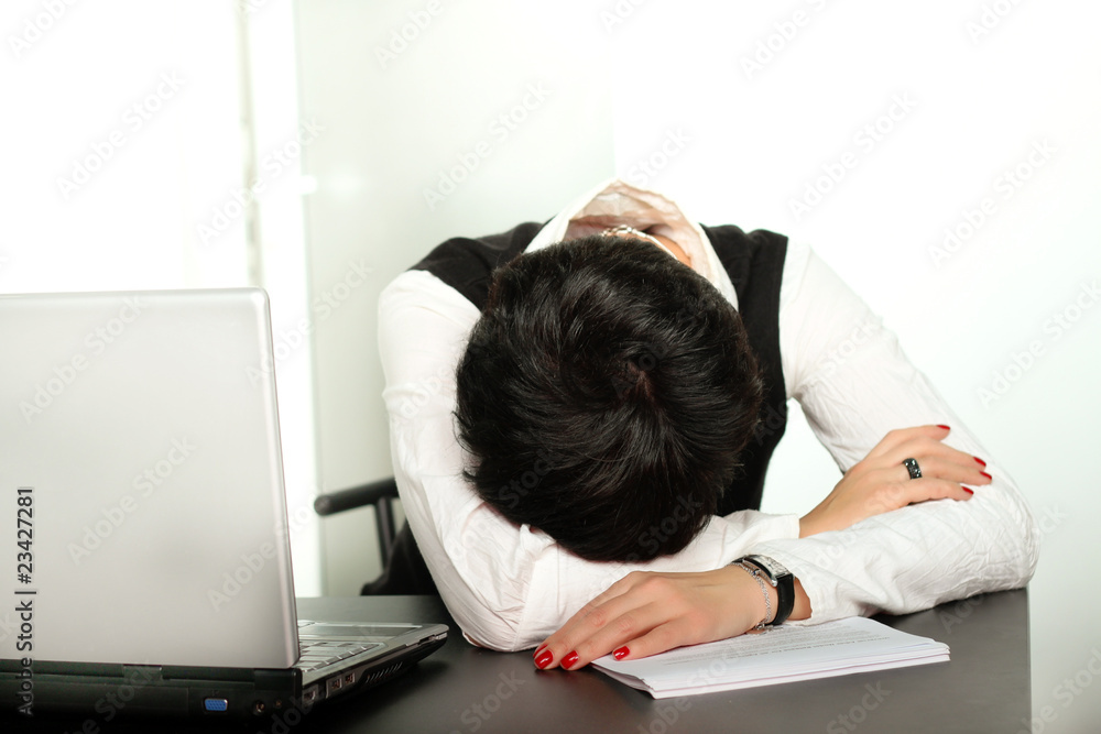 business woman sleeping on the job at work business woman sleeping on the job at work