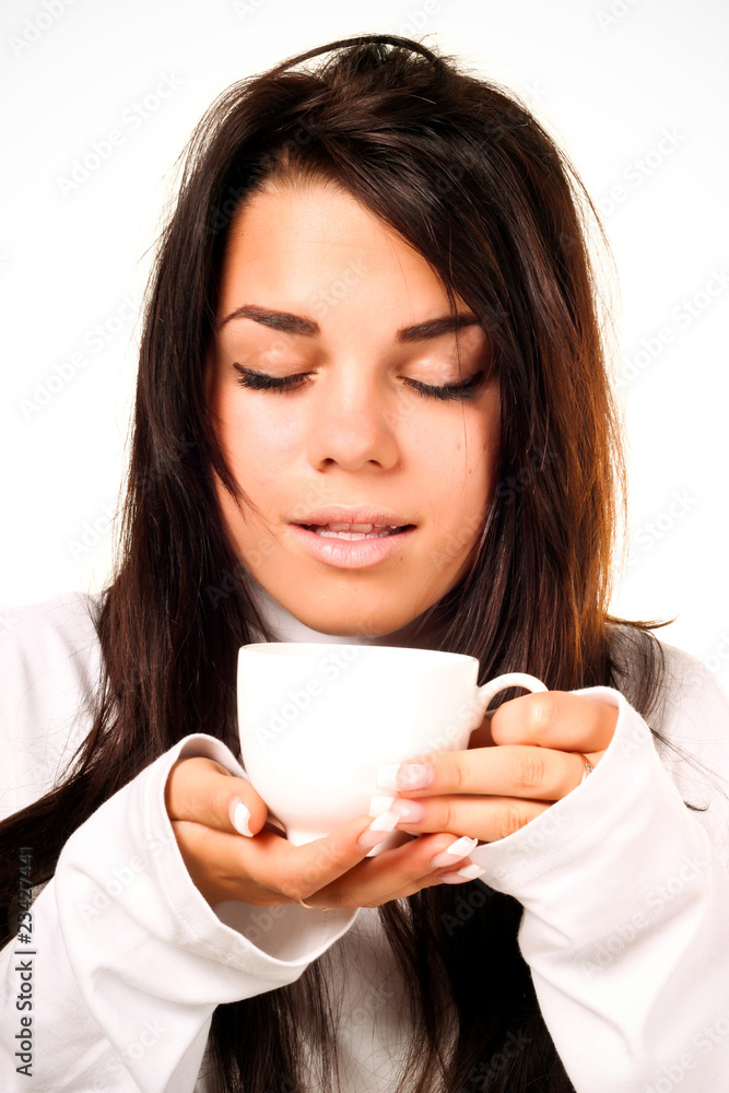 Portrait of beautiful woman drinking coffee Portrait of beautiful woman drinking coffee