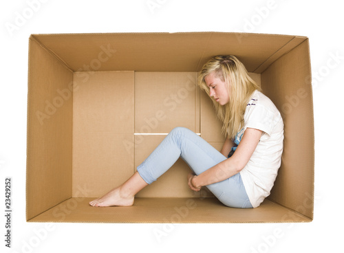 Quadro em tela Woman in a cardboard box