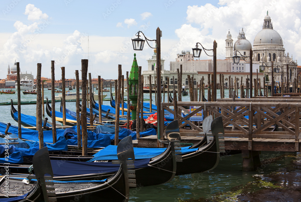 gondolas anchored at the Piazza de San Marco, Venice