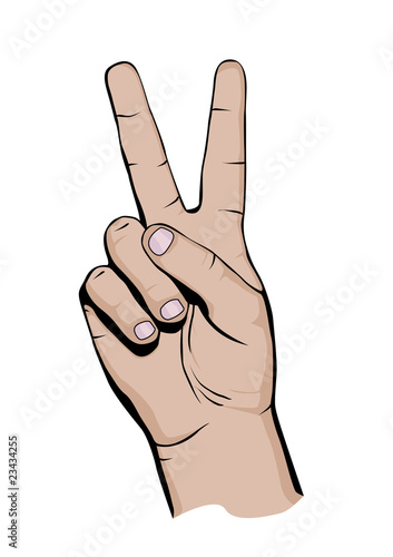 Mano con signo v de victoria