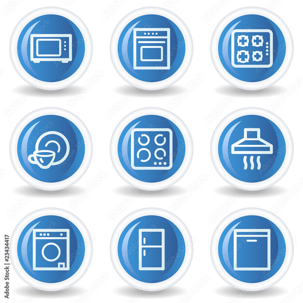 Home appliances web icons, blue glossy circle buttons Home appliances web icons, blue glossy circle buttons