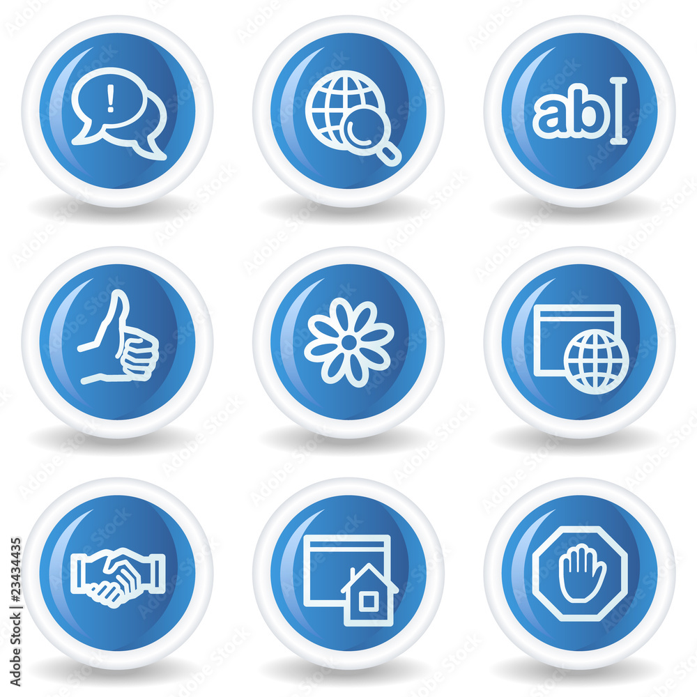 Internet web icons set 1, blue glossy circle buttons Internet web icons set 1, blue glossy circle buttons