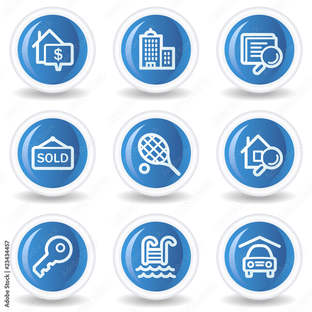 Real estate web icons, blue glossy circle buttons Real estate web icons, blue glossy circle buttons
