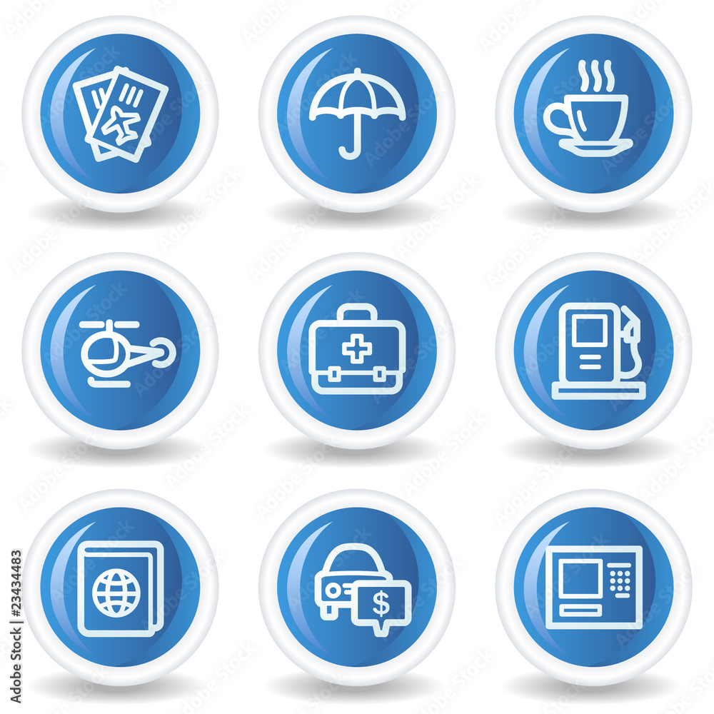 Travel web icons set 4, blue glossy circle buttons Travel web icons set 4, blue glossy circle buttons