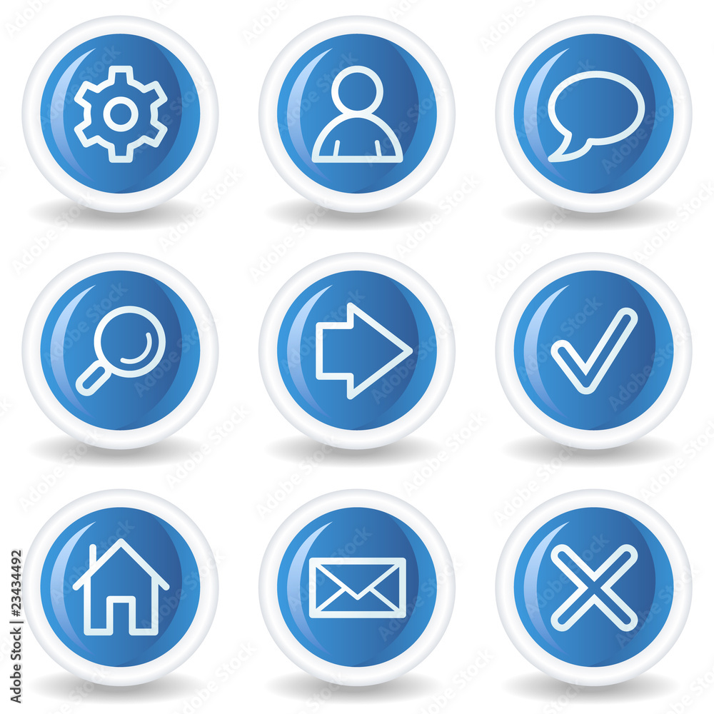 Basic web icons, blue glossy circle buttons Basic web icons, blue glossy circle buttons