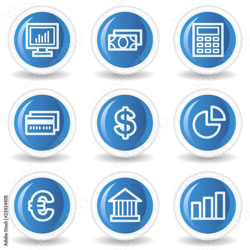 Finance web icons set 1, blue glossy circle buttons
