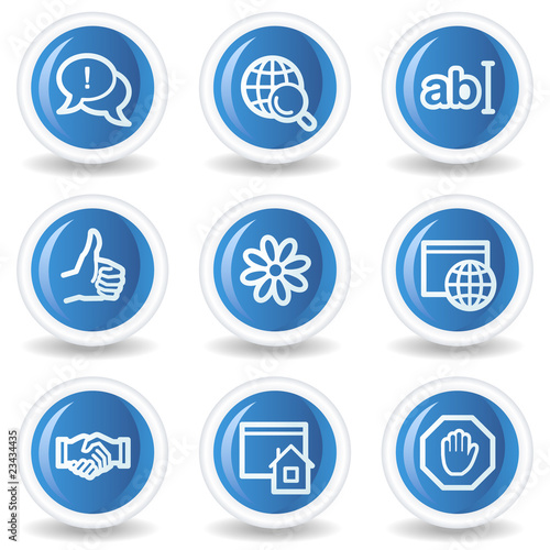 Internet web icons set 1, blue glossy circle buttons