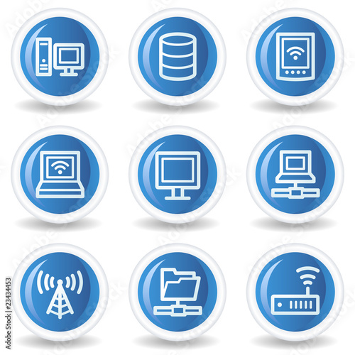 Network web icons, blue glossy circle buttons © Sergiy Timashov