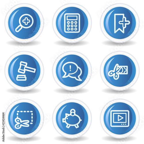 Shopping web icons set 3, blue glossy circle buttons