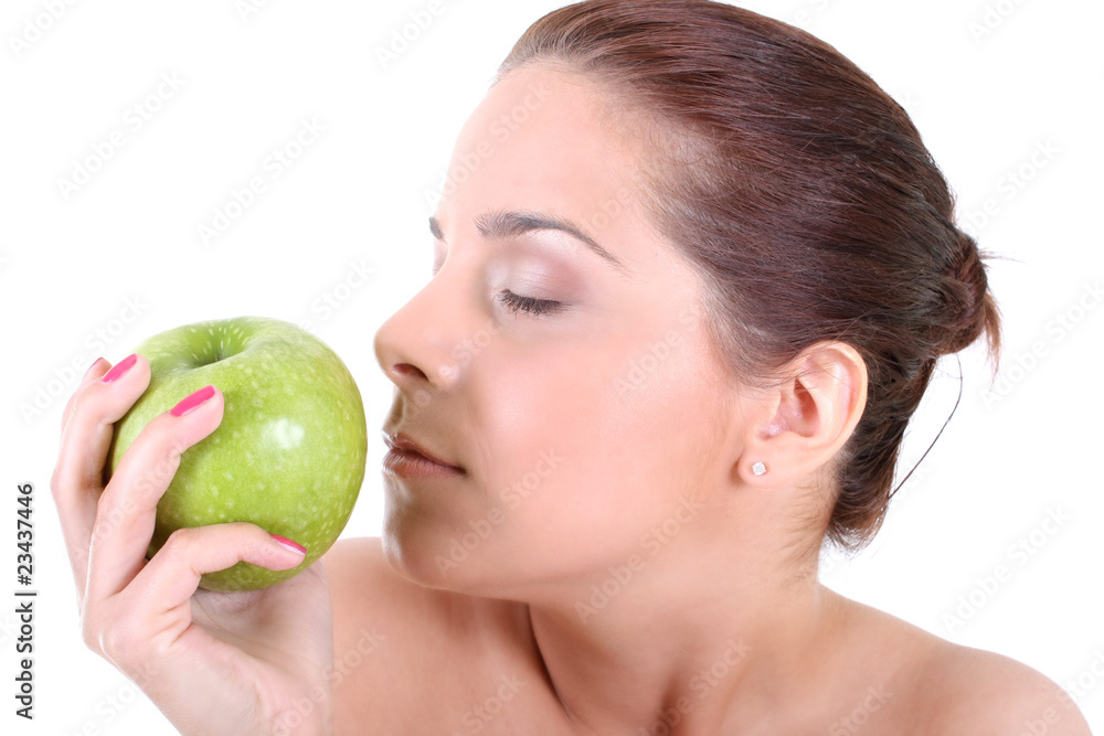 healthy woman with green apple healthy woman with green apple