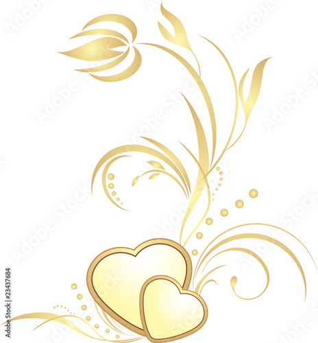 Golden hearts with decorative sprig. Vector © Nataliia Bielous