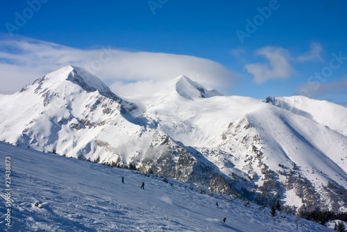 Winter mountains landscape in sunny day