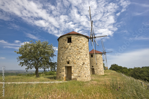 Traditional built with stones windmill in Greece