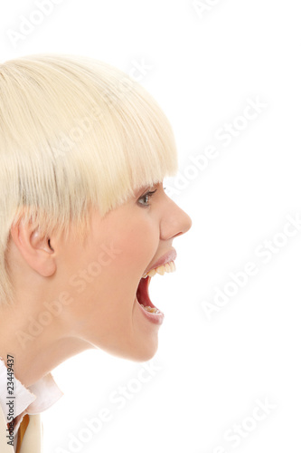Young business woman shouting