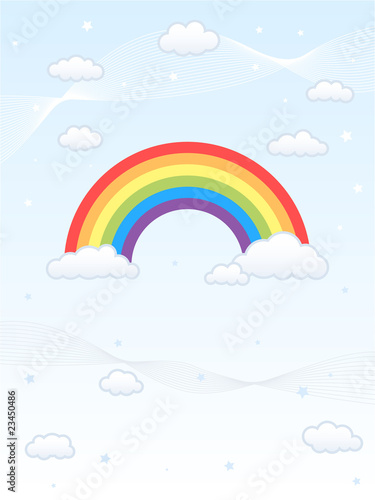 Rainbow, Clouds and Stars in the Sky