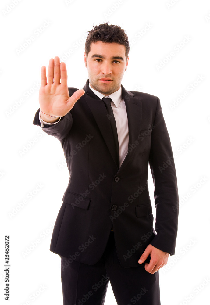 business man making stop, focus on the head business man making stop, focus on the head