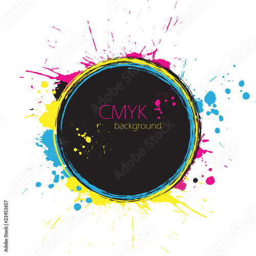 Grunge circle with CMYK ink splashes