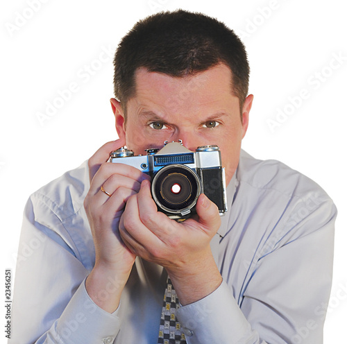 man with a old photo camera