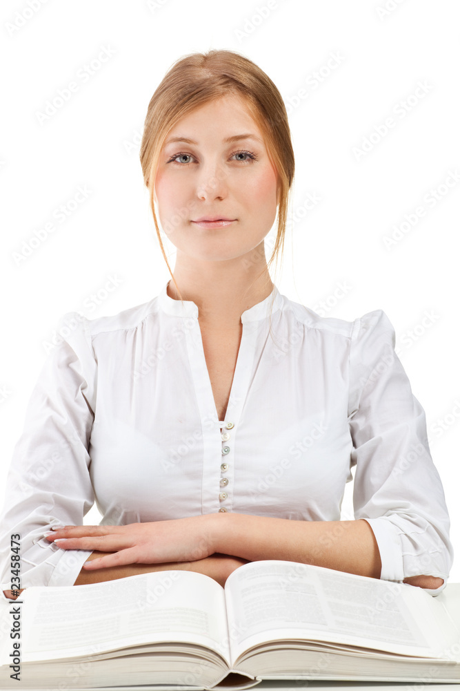 Beautiful blonde student woman with book Beautiful blonde student woman with book