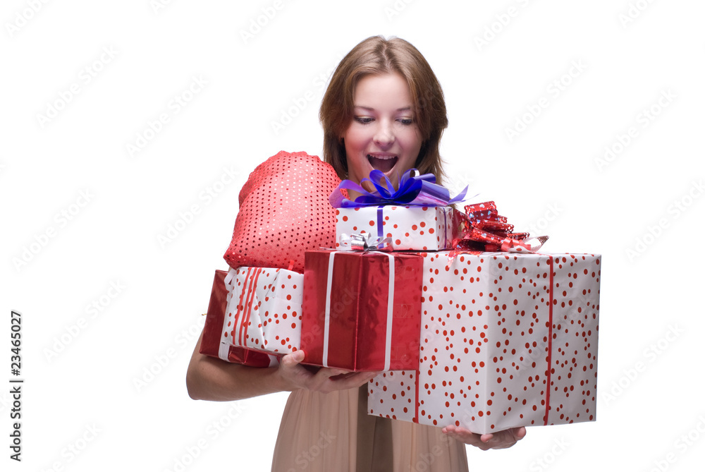Closeup portrait of girl with some gifts Closeup portrait of girl with some gifts
