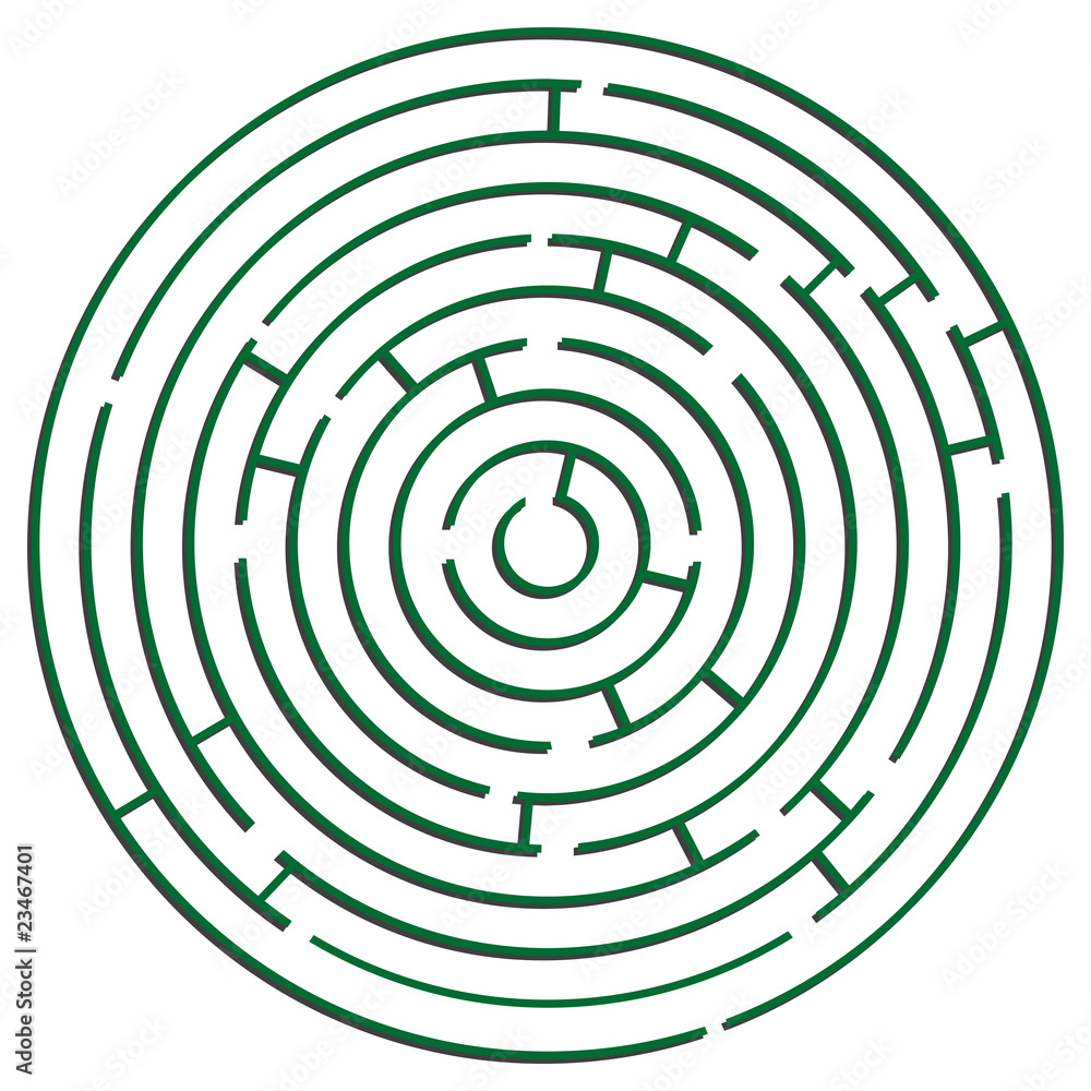 green round maze against white green round maze against white