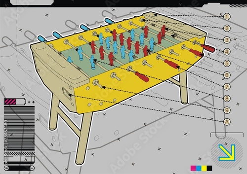 Table soccer design template on grey background.