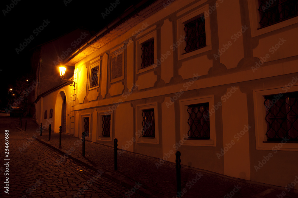 Street light on the Main square of Banska Stiavnica in the night