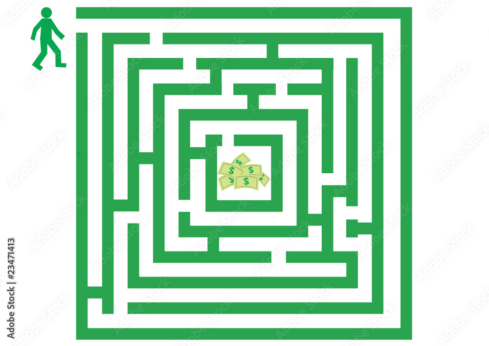 Green labyrinth with man and money Green labyrinth with man and money