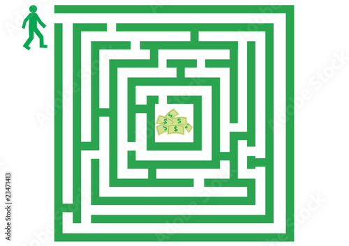 Green labyrinth with man and money