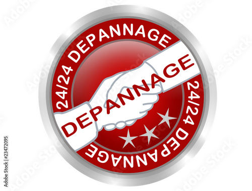 bouton rond depannage icone 24-24 sur fond rouge