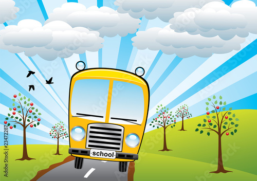 vector school bus and sunrise