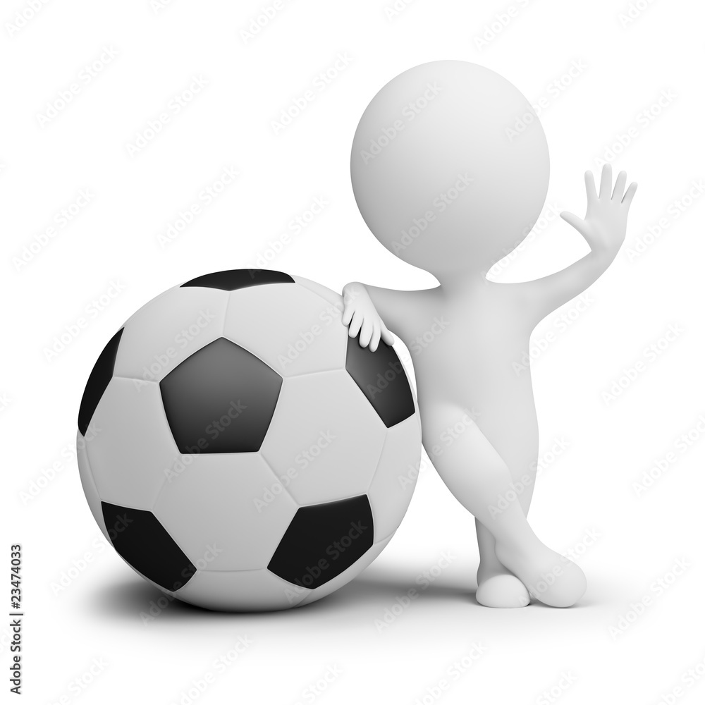 3d small people - soccer player with the big ball 3d small people - soccer player with the big ball