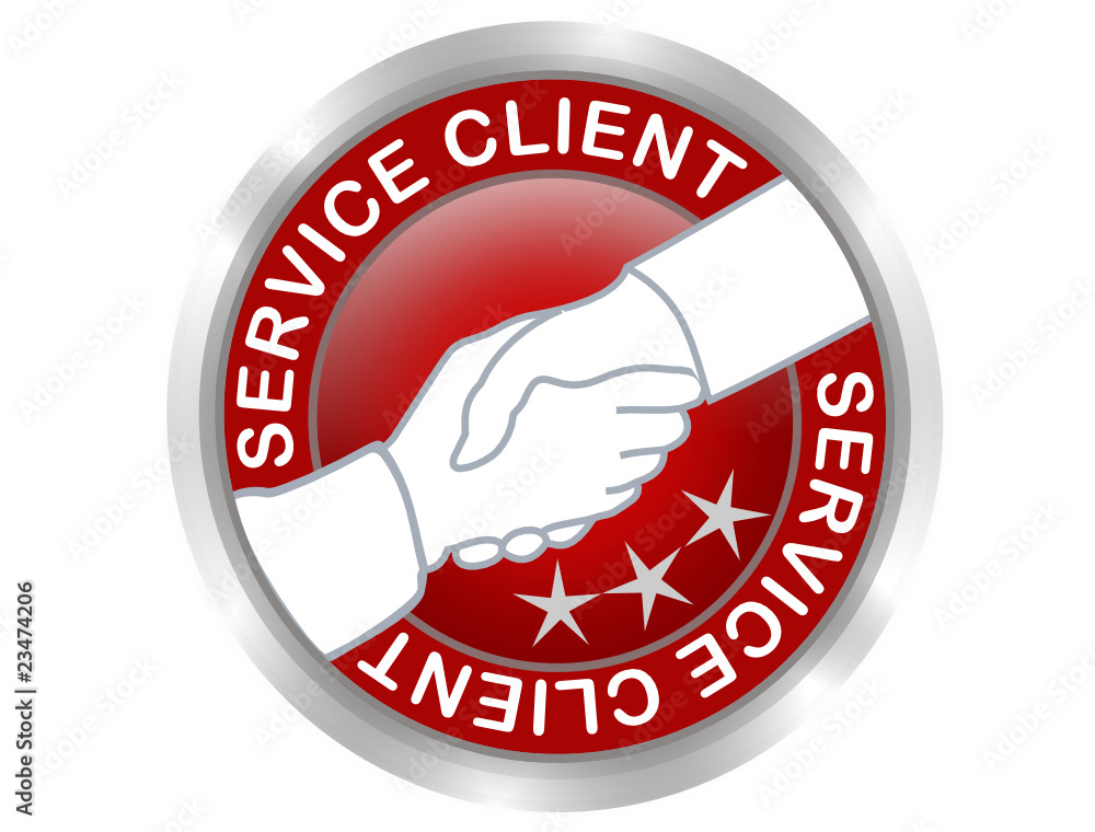 bouton ou vignette rond icone main service client rouge Stock Vector ...