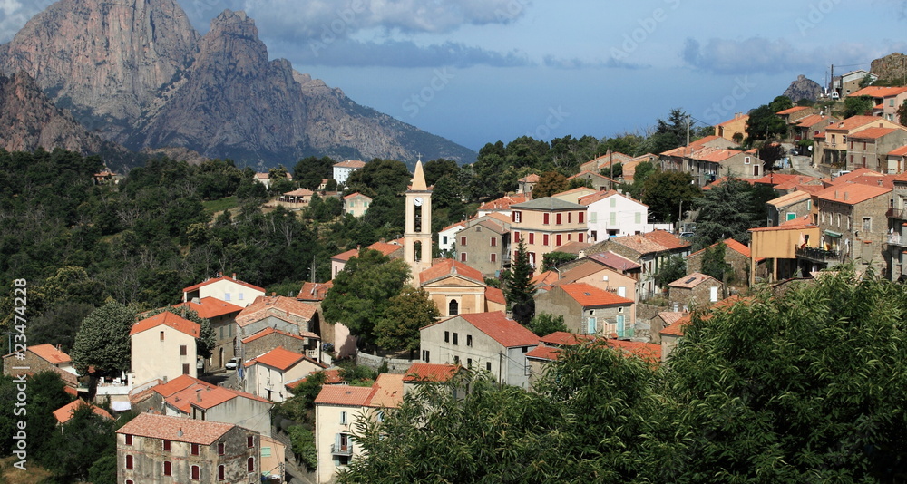 View of a mountain village in Corsica. (village of Evisa).