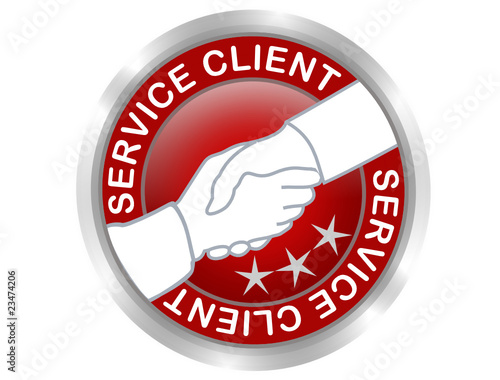 bouton ou vignette rond icone main service client  rouge