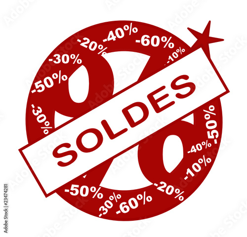 bouton rond ou vignette soldes une couleur rouge