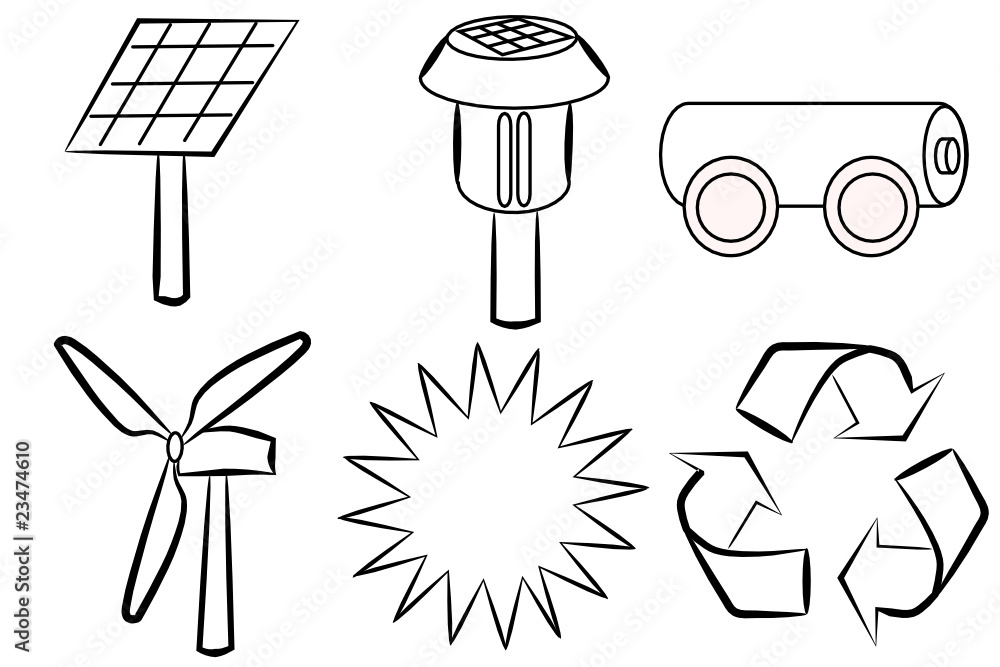 un conjunto de plantillas para ilustraciones de tipos de energía diseño de  iconos energías alternativas fuentes de energía renovables diseño de  estilo de dibujo 5389645 Vector en Vecteezy