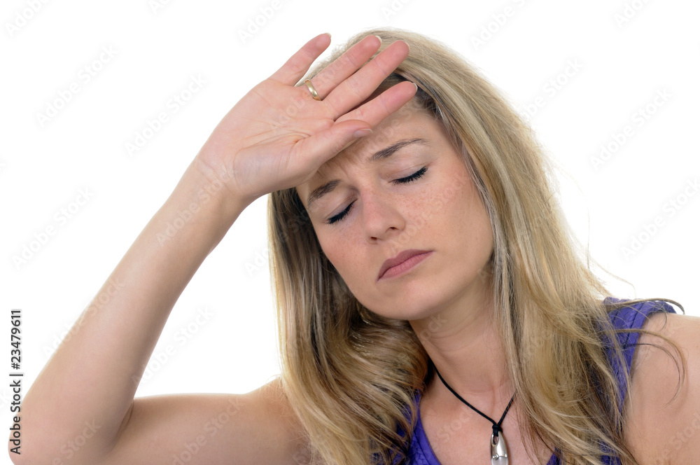 Fototapeta premium Junge Frau hat Kopfschmerzen