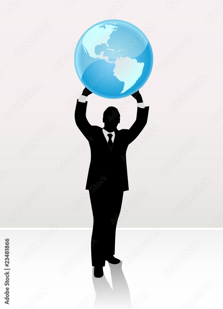 businessman lifting world businessman lifting world