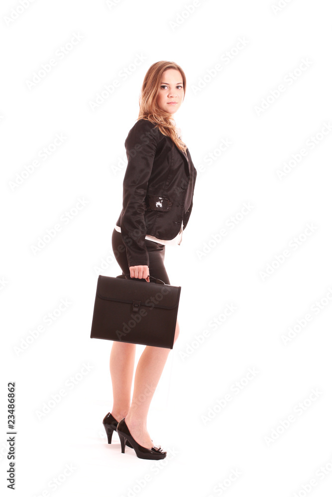 Businesswoman with bag isolated on white Businesswoman with bag isolated on white