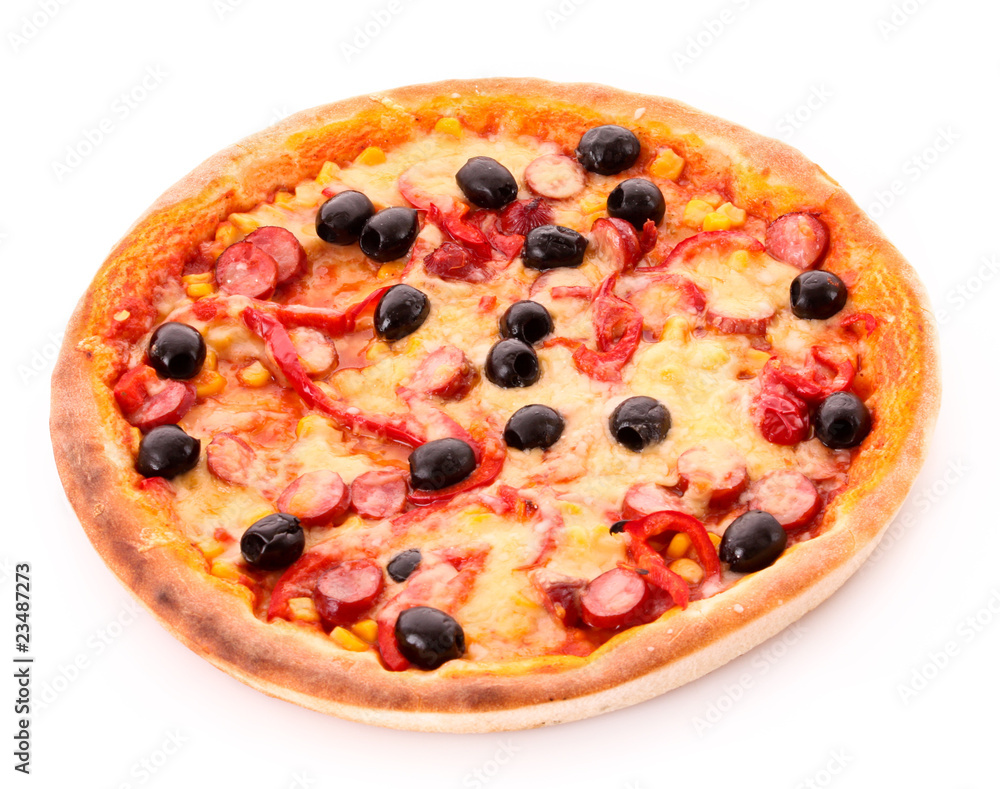 Tasty Italian pizza over white.. View from above Tasty Italian pizza over white.. View from above