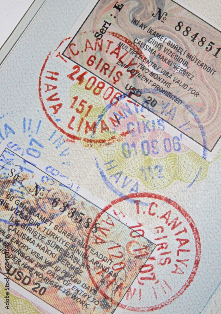 Passport with Turkish visas and stamps