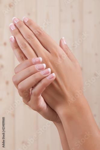 woman hands with french manicure