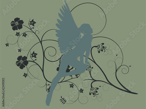 Vector illustration of a fairy with floral ornaments