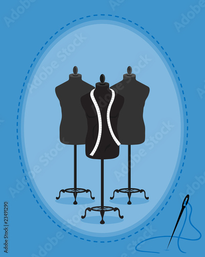Male clothes/tailors mannequins on blue with stitch detail