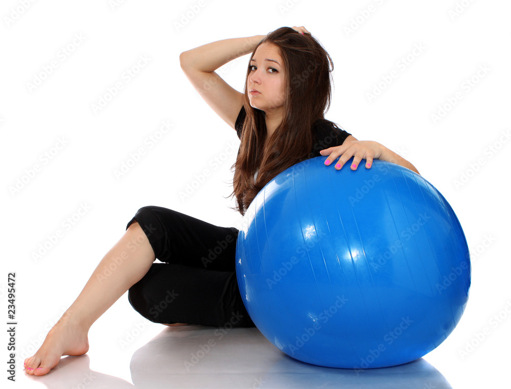 girl about a gymnastic ball, isolated. girl about a gymnastic ball, isolated.