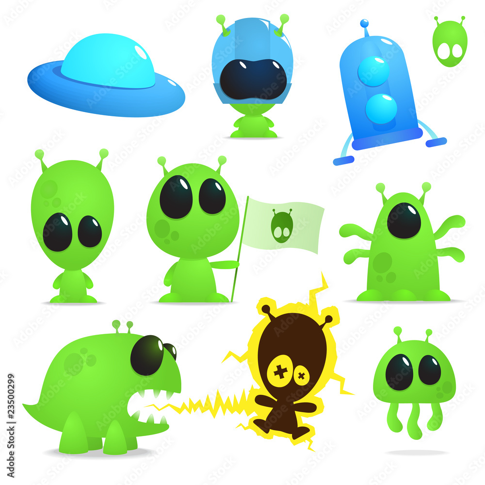 Obraz premium collection of cartoon alens, monsters and spaceships