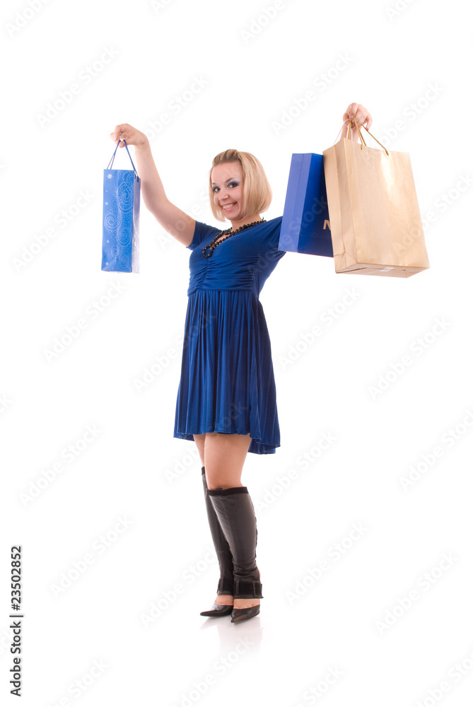 happy woman with shopping bags