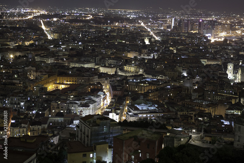 Panorama of Naples at night seen from Montesanto Hill, Italy